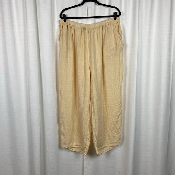 Flax Pants - FLAX Butter Yellow Softened Linen Pull On Elastic Waist Pants Sz.3G(24-26W)